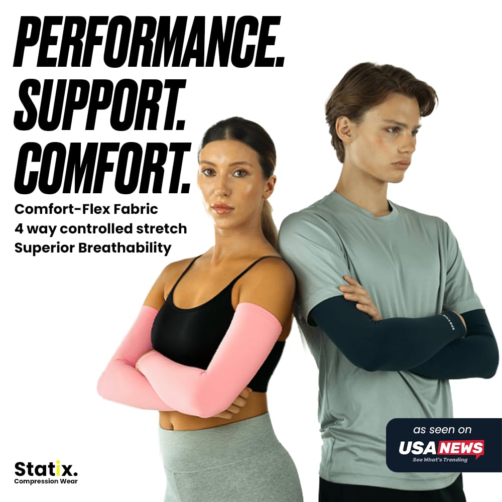 Statix Blue Cooling Arm Sleeves for Men and Women Sun Protection Arm Warmers for Gardening Sports Tattoo Cover S/M