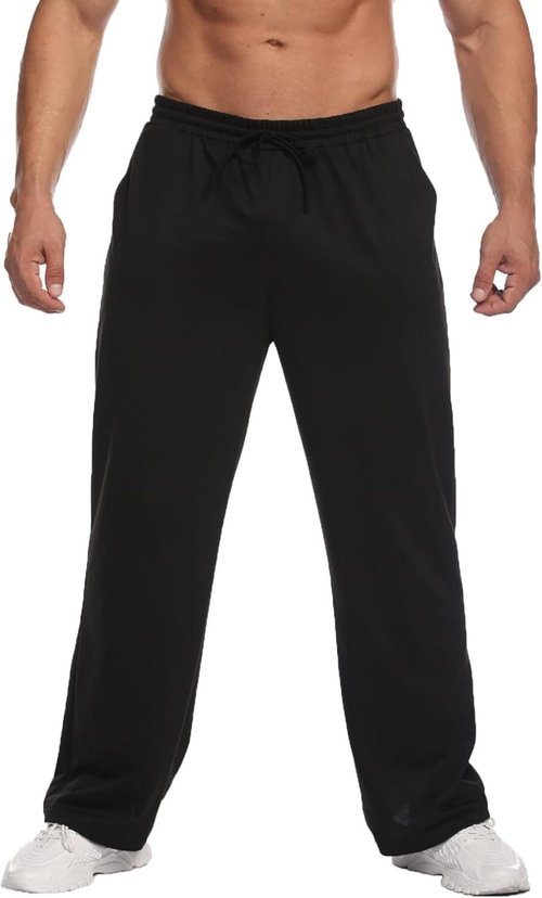 Deyeek Men's Lightweight Sweatpants - Open Bottom Straight Leg Gym Lounge Pants with Pockets