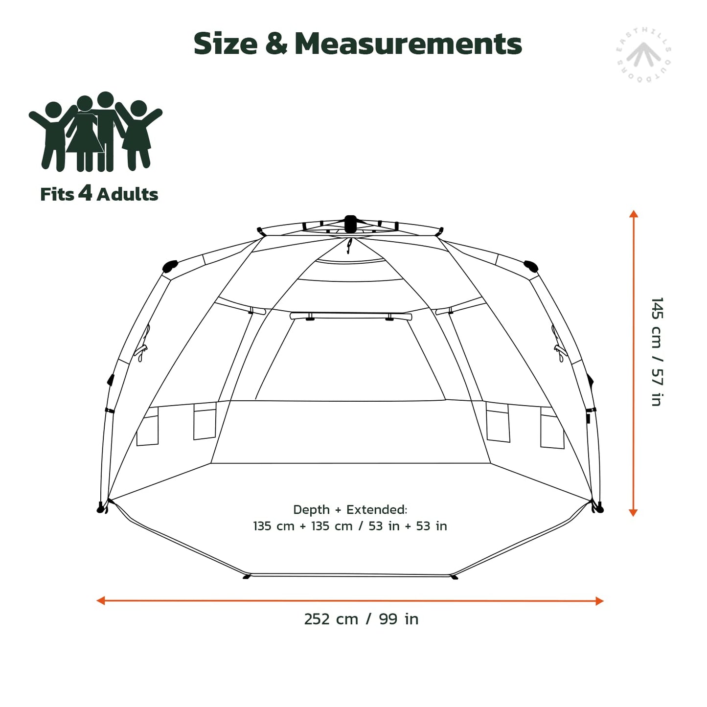 Easthills Outdoors Instant Shader Enhanced Deluxe XL Beach Tent Easy Set Up 4-6 Person Popup Sun Shelter 99" Wide for Family UPF 50+ Double Silver Coating with Extended Zippered Floor Pacific Blue