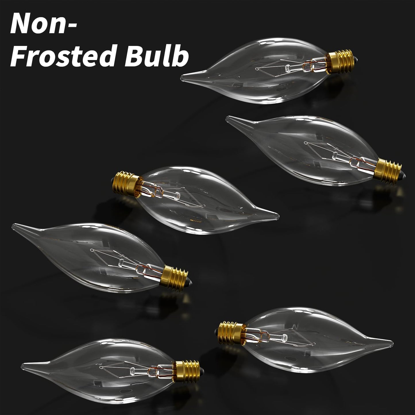 CYLYT 12-Pack E12 Candelabra Light Bulbs 25W, 2500K Warm White, 240 Lumen Dimmable Chandelier Bulb for Ceiling Fan, C10 Gold Base for Candle Bulbs, Clear Glass