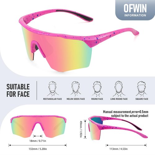 Ofwin Kids Sports Sunglasses for Boys Girls Polarized Youth Softball Baseball Sunglasses Cycling Running Age 5-15 Pink Frame/Purple Pink Mirror Lens