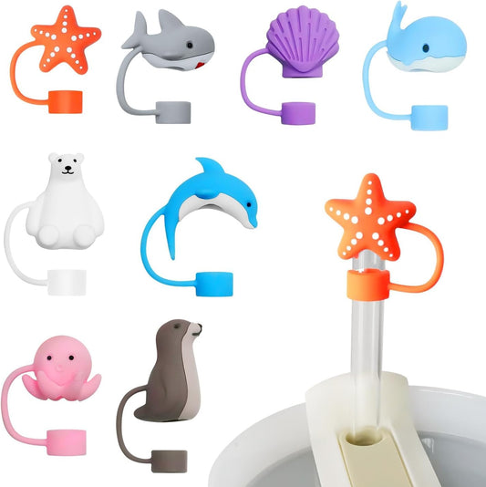 Gray Shark Animal Straw Toppers Fit 10mm/0.4inch Straws Reusable Silicone Straw Cover Cap for Stanley Cup, Dust Proof Straw Covers Compatible with Stanley 30&40 OZ Tumbler Straw Topper(ZS008)