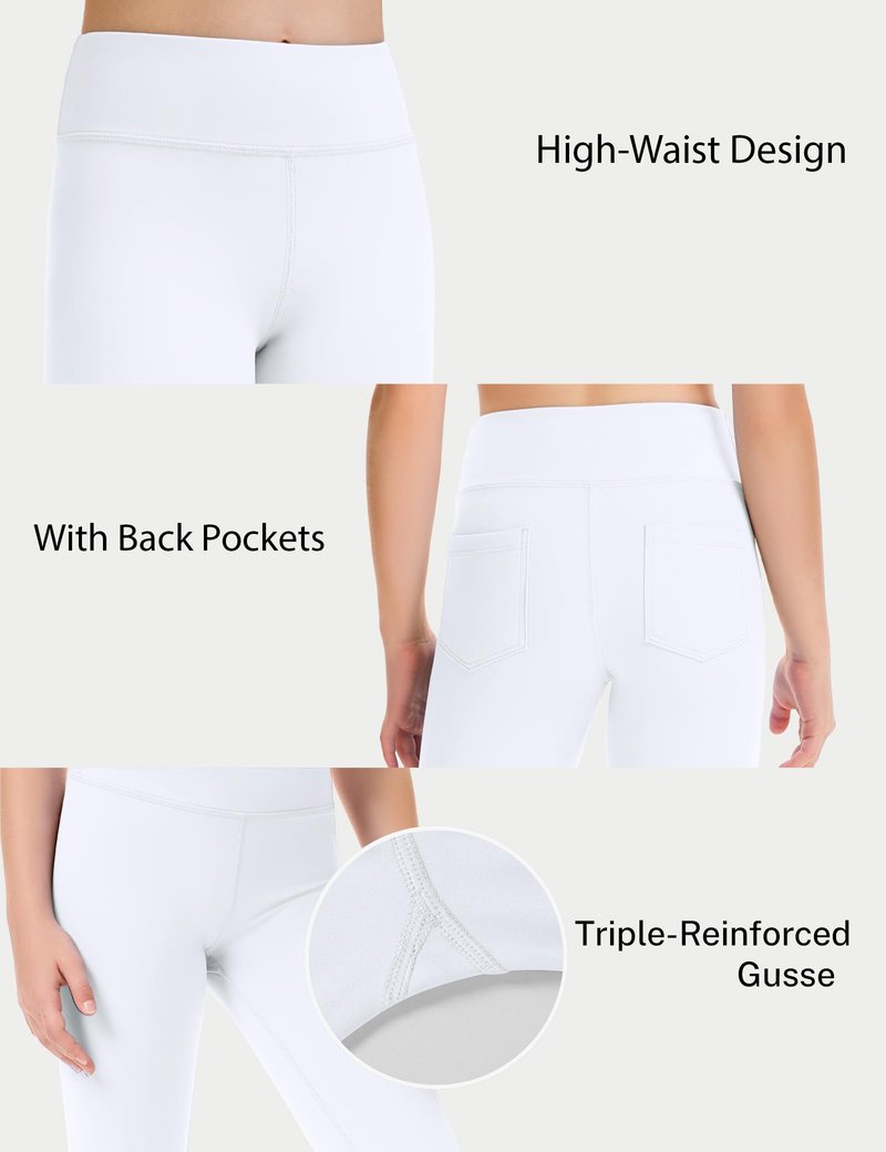 HASMES Girls Athletic Leggings High Waisted Comfort Soft Elastic Yoga Dance Running Pants with Pockets Activewear White