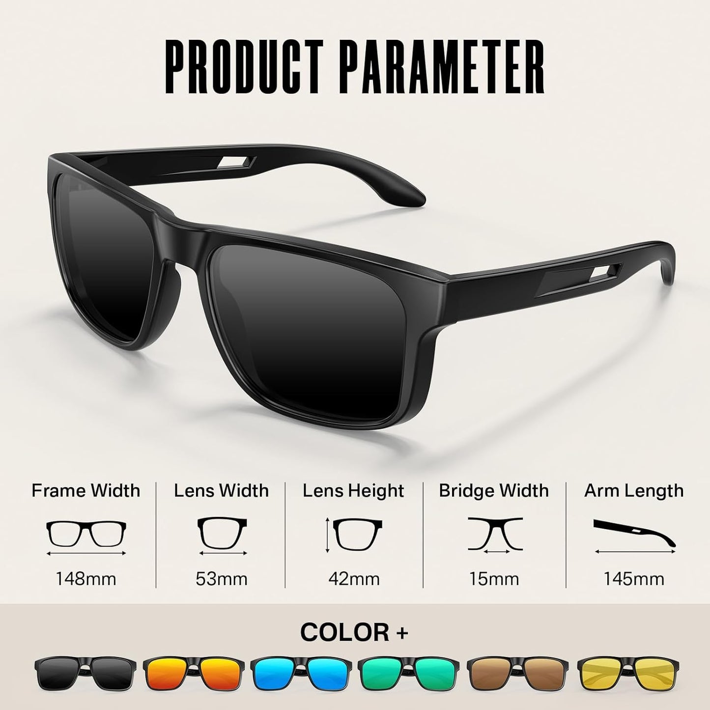 Polarized Sunglasses UV400 - Lightweight Square Frame for Men & Women | Ideal for Driving, Cycling, and Outdoor Activities