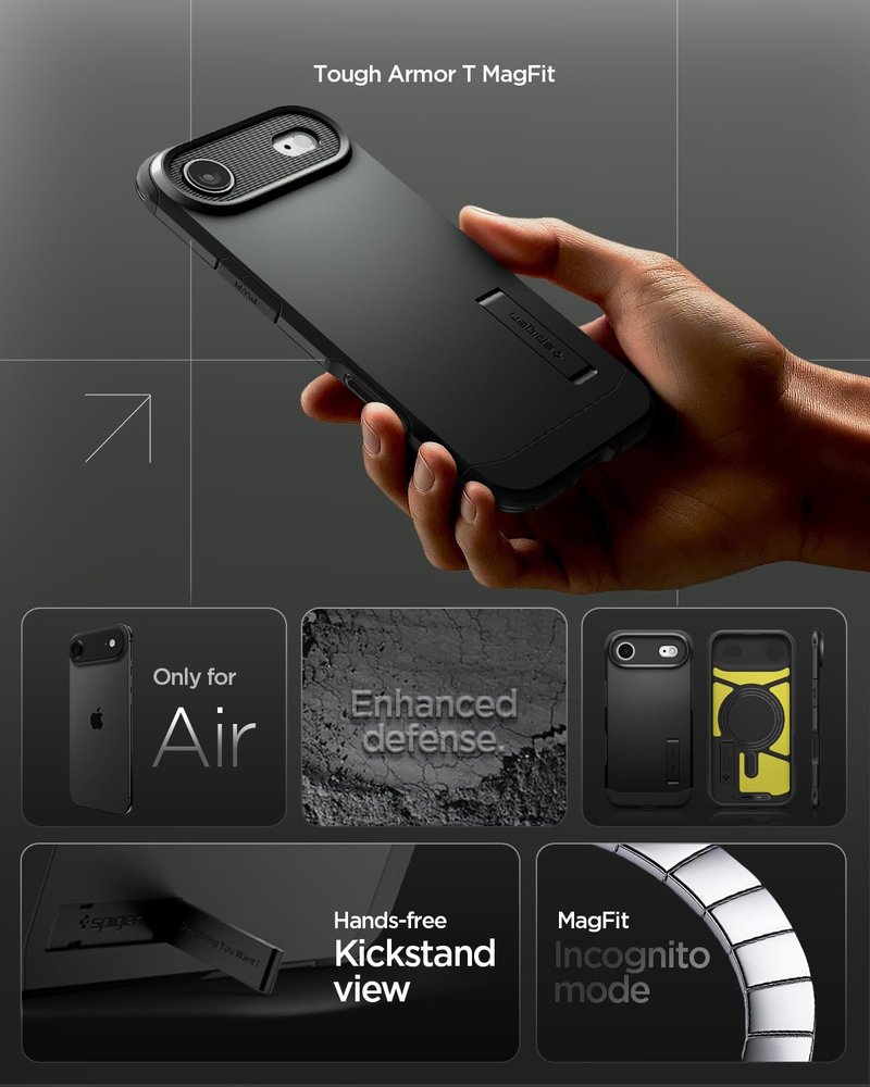 Spigen for iPhone Air Case, Tough Armor T MagFit [Camera Control Button] [Compatible with Magsafe] - Black