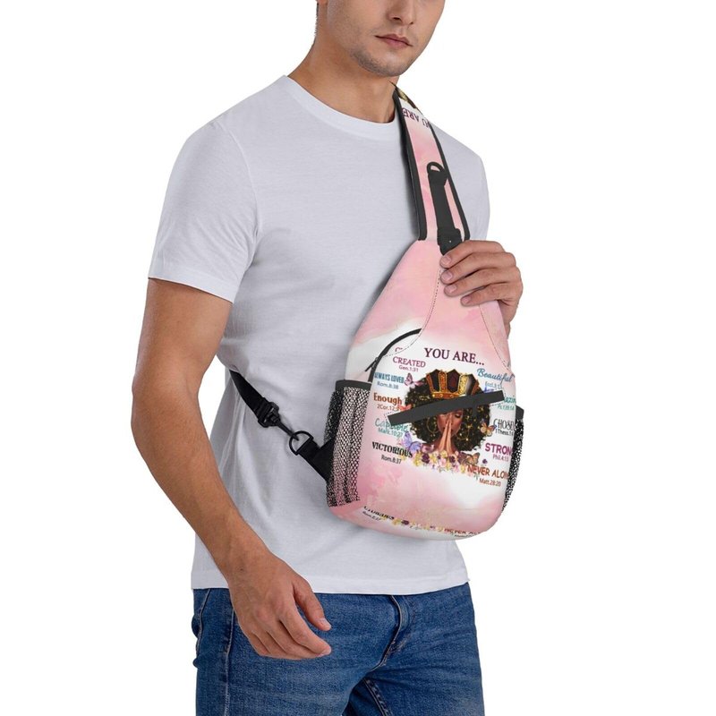 yngviud sling bag for women Sling Backpack Travel Hiking Daypack for Women Men Shoulder Bag for Casual Sport Climbing Runners African American Afro Woman (Glasses case included
