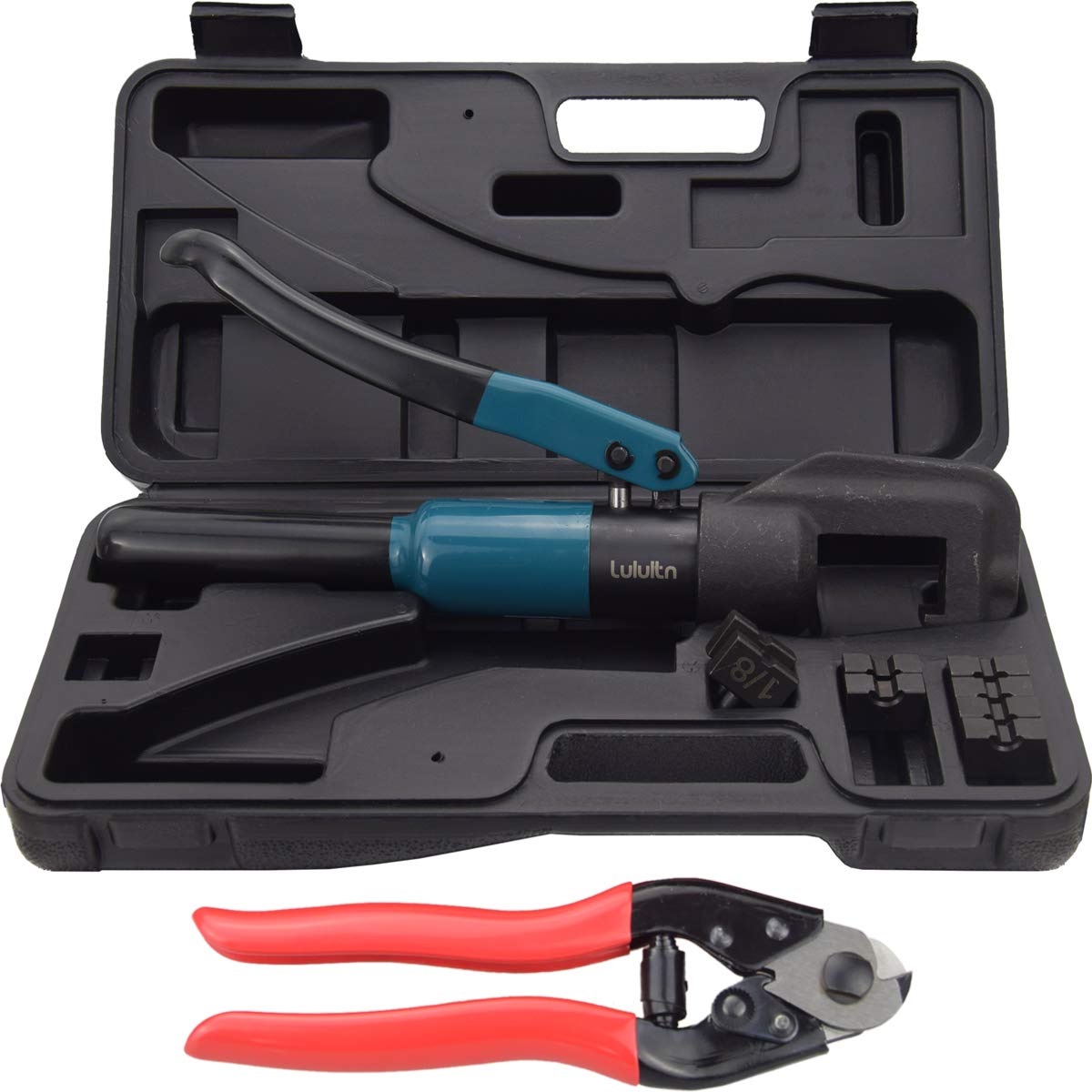 Lulultn Custom Hydraulic Crimper Tool for 1/8 Stainless Steel Cable Railing Kit Hardware System Fittings, with Cable Cutter