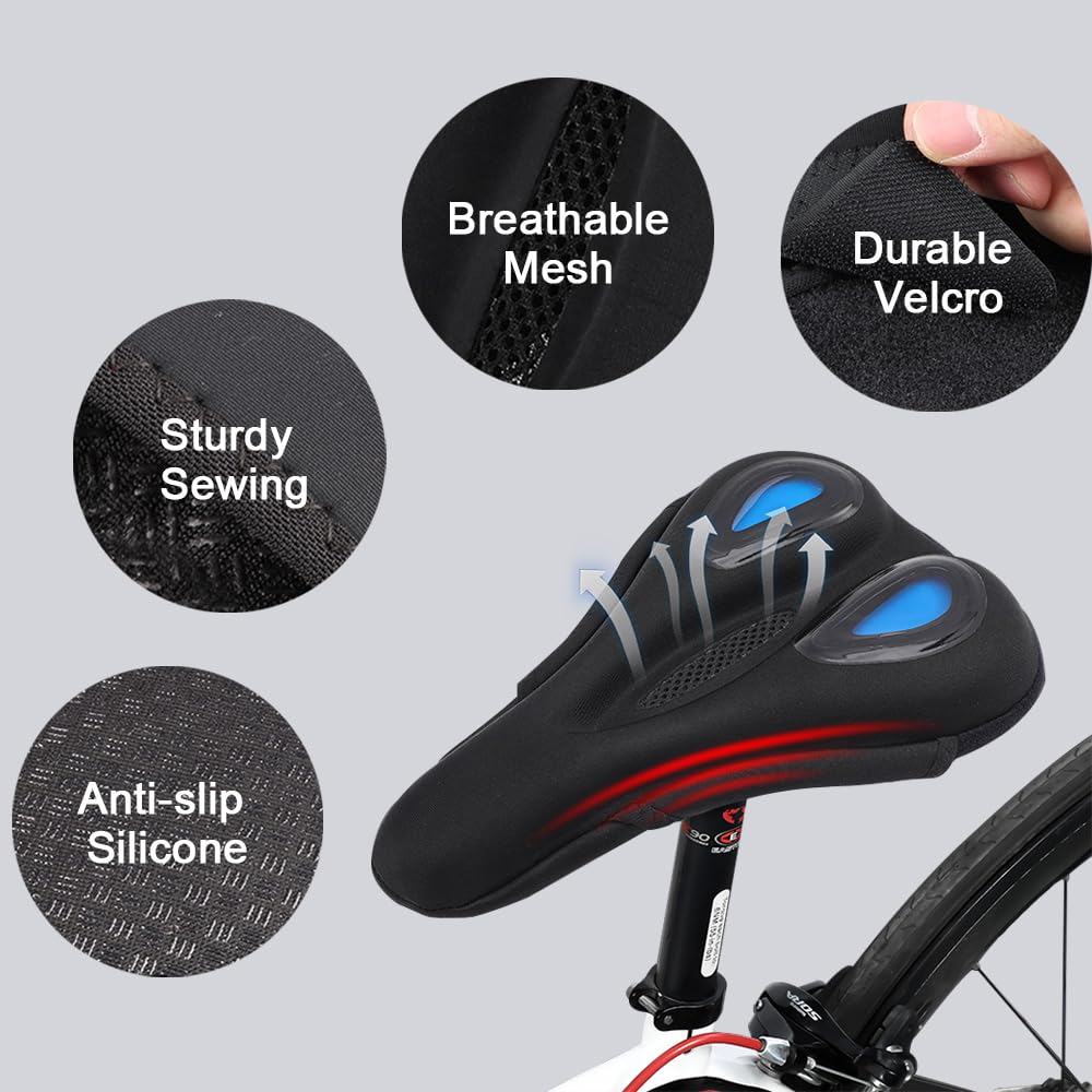 LESOVI Bike Seat Cover Bike Cushion for Men Women Comfortable Gel Padded Bicycle Seat Cushion Compatible with Peloton, Outdoor & Indoor (Blue)