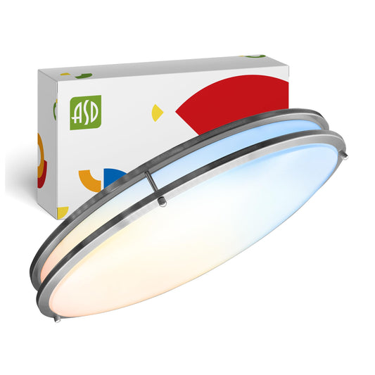 ASD LED 24 Inch Oval Flush Mount Light Fixture | 38W 3280LM 2700K-5000K 120V | 5CCT, Dimmable, ETL Listed | Close to Ceiling Double Ring Lamp, Low Profile Lighting | Nickel