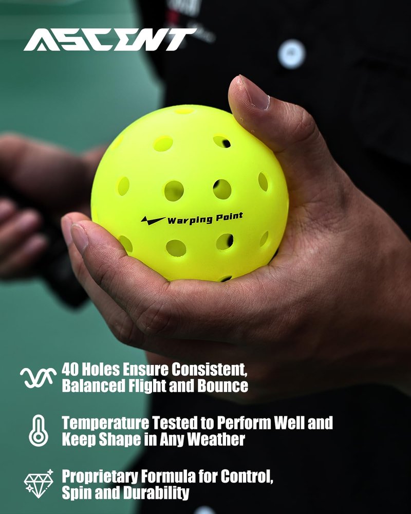 Warping Point Outdoor Pickleball Balls Usapa Approved, 12 Pack 40 Holes Competition Pickle Balls for Tournament Play, Crack Resistant Pickleball for Beginner Intermediate Pro Player, Yellow
