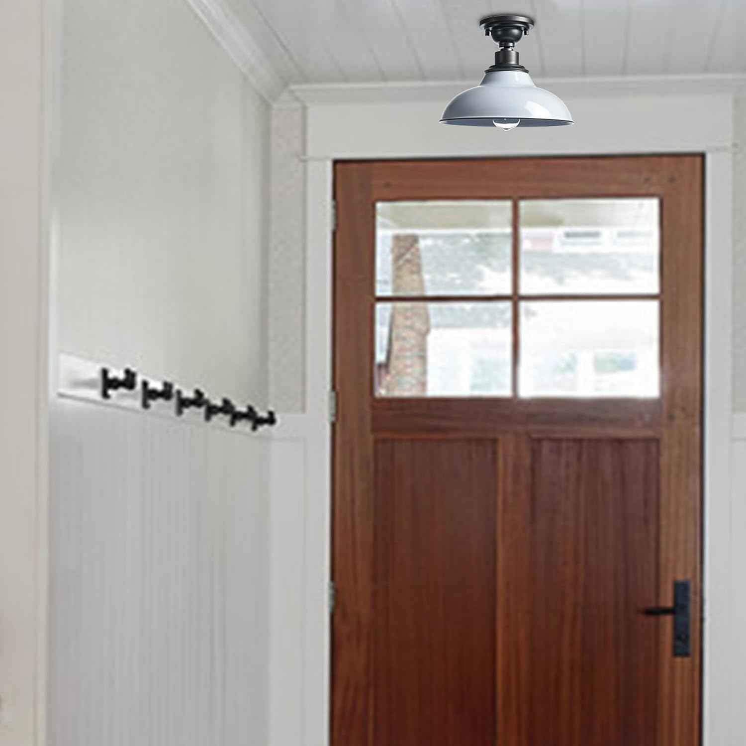 12-Inch Farmhouse Semi Flush Mount Ceiling Light - Black Industrial Barn Fixture for Bedroom, Kitchen, Foyer