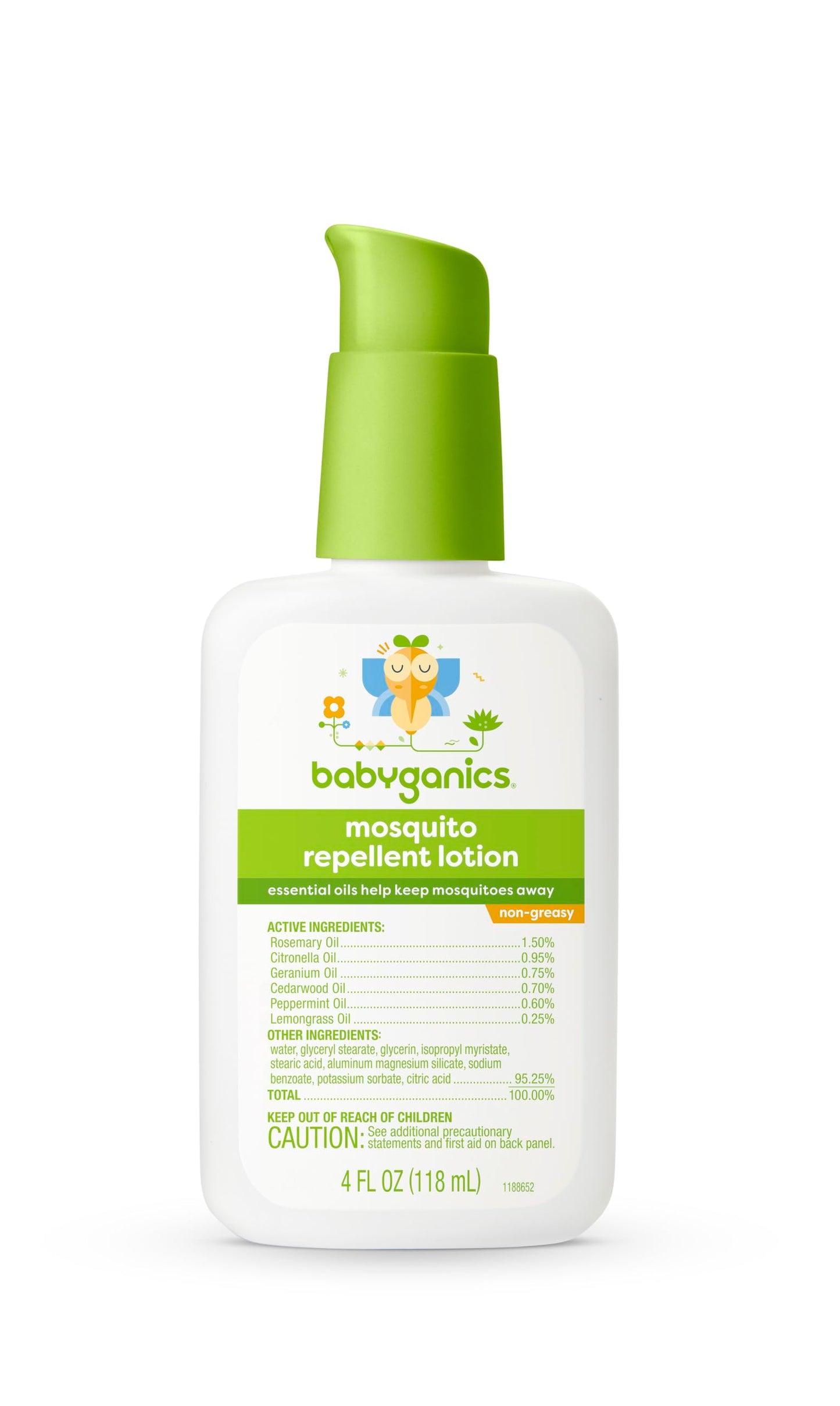 Babyganics Mosquito Repellent Lotion, Made with Plant and Essential Oils, Non-Greasy, 4oz