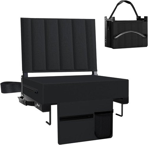 Aliphon Stadium Seat - Padded Bleacher Chair with Back Support & Cup Holder | Portable Black Comfort Seat