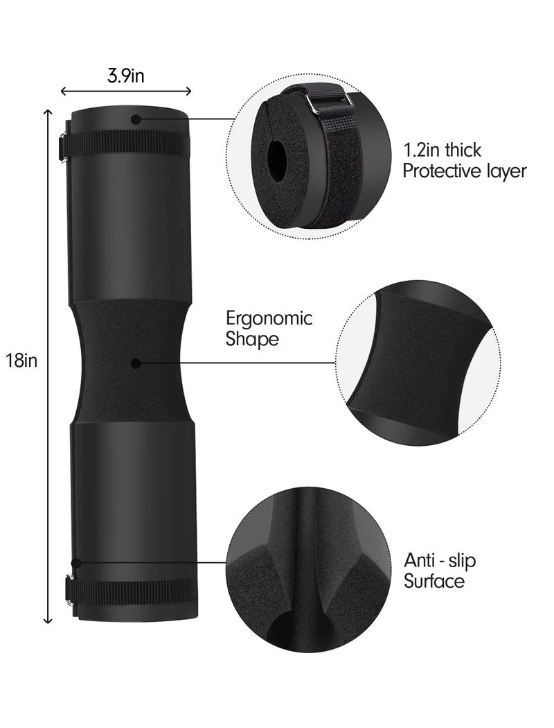 FEIERDUN Squat Pad Barbell Pad for Squats, Pad for Lunges and Hip Thrusts - Foam Sponge Pad Provides Relief to Neck and Shoulders While Training - Fit Standard and Olympic Bars Perfectly Black