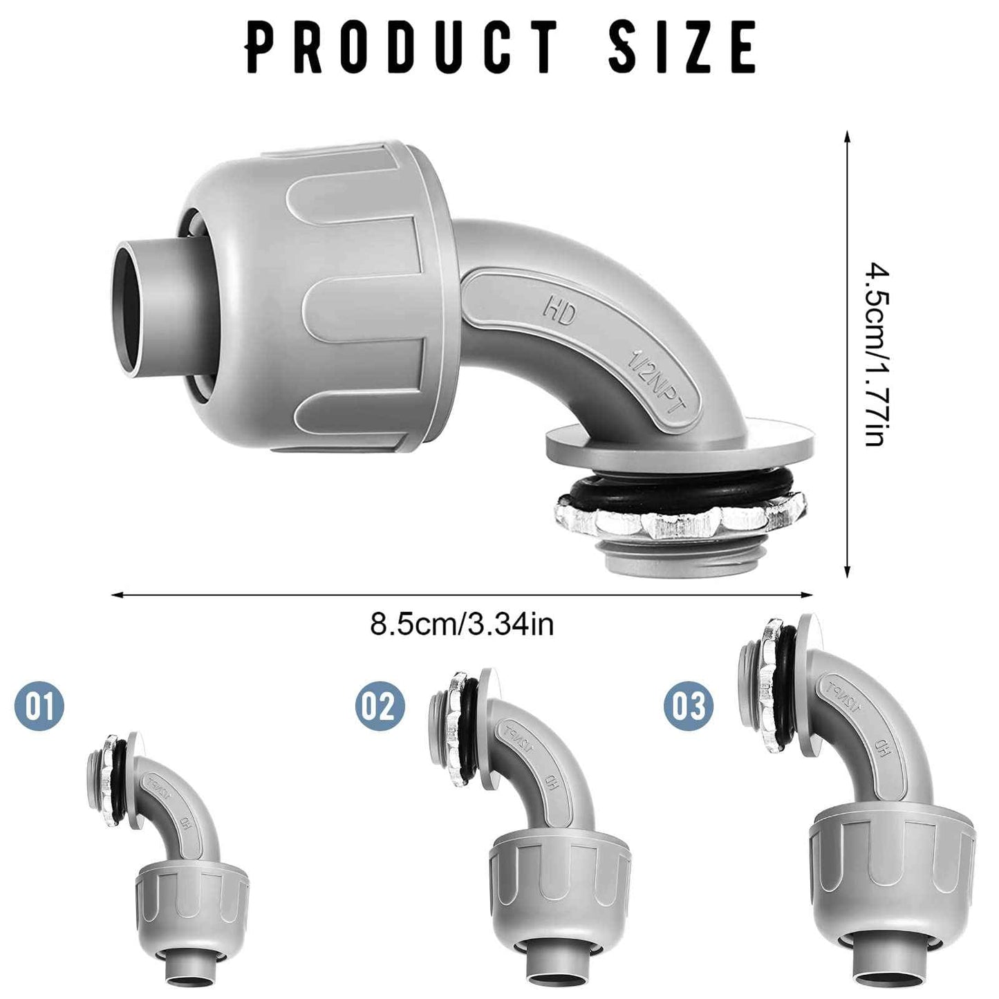 Liquid Tight Connector Flexible Non Metallic Electrical Conduit Connector Fitting 90 Degree Electrical PVC Conduit Fittings for Home Kitchen Bathroom Tube Tool Supplies (100 Pieces, 1/2 Inch)