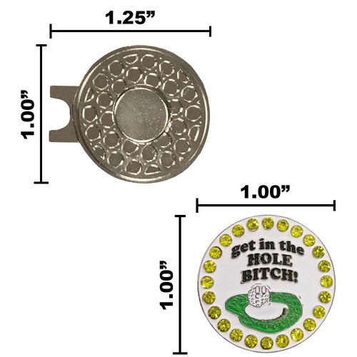 Giggle Golf Bling Golf Ball Marker with Magnetic Hat Clip – Get in The Hole Bitch Funny Sparkly Marker for Women Golfers – Fun Golf Gift with Organza Bag & Bonus Hand Cream