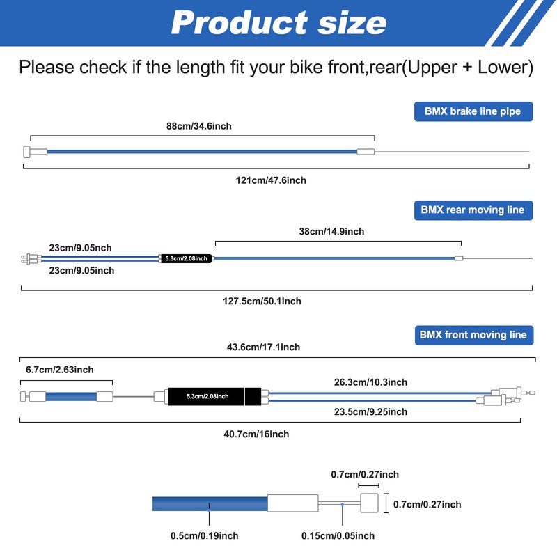 Gionfe BMX Bike Gyro Brake Cables Kit - 1 Set Front + Rear (Upper + Lower) with Spinner Rotor for Most Gyro Systems and 20" Bikes - High-Performance Brake Wire Line & Housing (Blue)，Professional