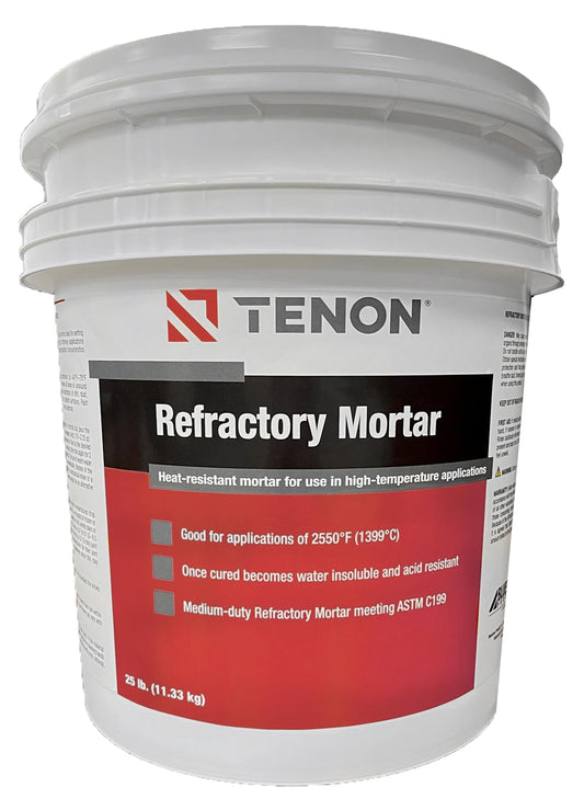 Tenon Refractory Mortar - High Temperature Mix for Fireplaces, Fire Pits, Chimneys, Parging, Brick, Clay, and More, White in Color, High Heat Resistance, Up to 2550°F (1, 25 Pounds)