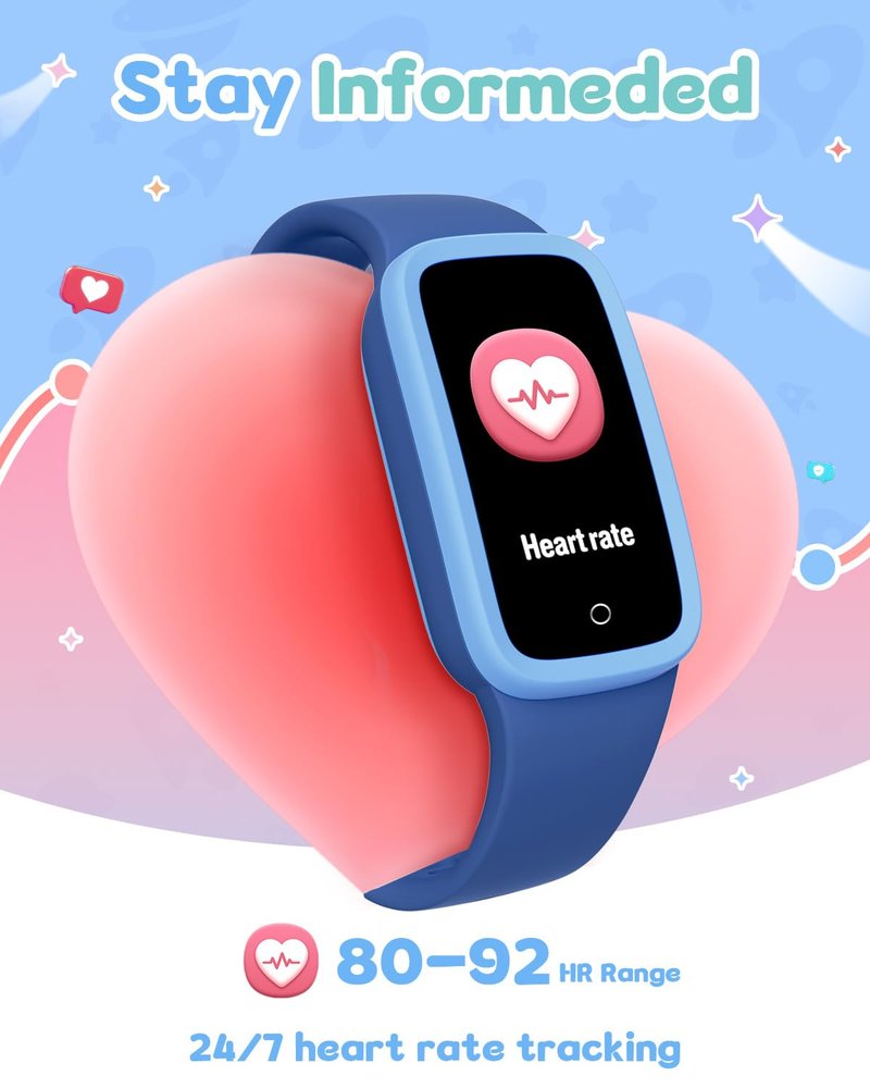 TICTIKY Kids Fitness Tracker Watch with Amoled Screen, Activity Tracker No Phone Needed, Heart Rate and Sleep Monitor, 3ATM Waterproof, Pedometer, Alarm Clock, Games, Step Counter Watch for Girls 5-10