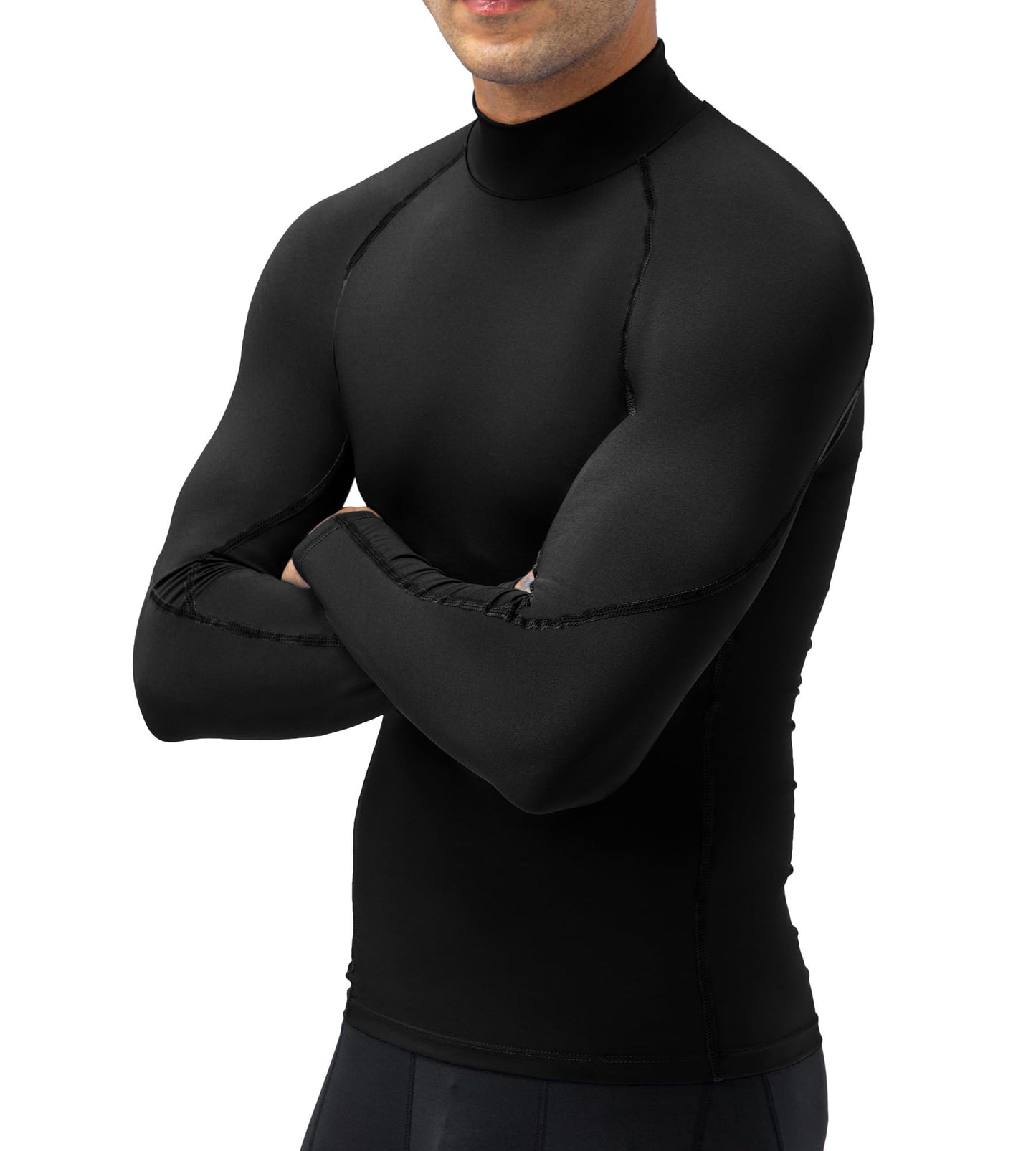 OVIYEGAIN Black Compression Shirt Men Long Sleeve Turtleneck Base Layer Tops Athletic Dry Fit Sports Running Gym Undershirts
