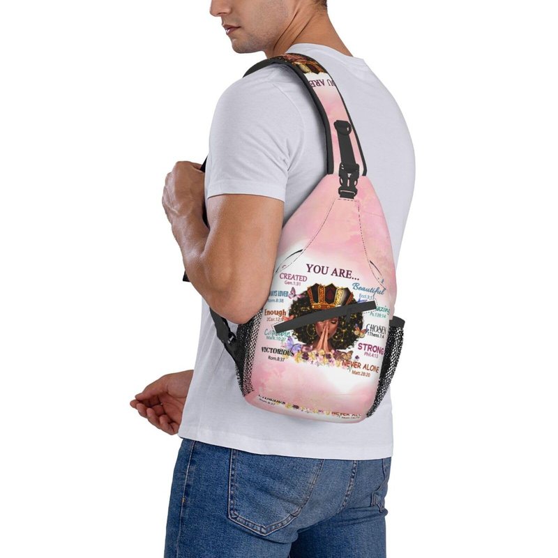 yngviud sling bag for women Sling Backpack Travel Hiking Daypack for Women Men Shoulder Bag for Casual Sport Climbing Runners African American Afro Woman (Glasses case included