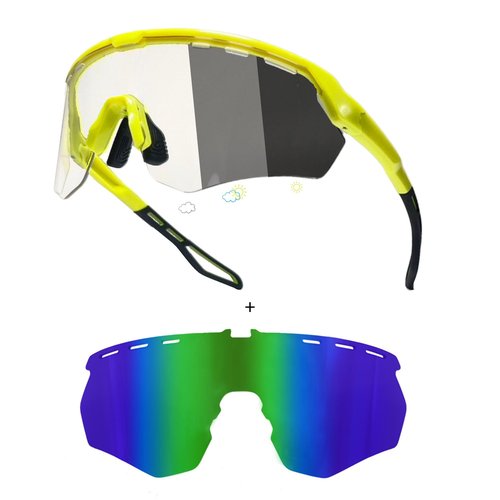 Eaglens Outdoor Sports PC photochromic and extra mirror lens wrap around Cycling Sunglasses for Men & Women TR90 Frame UV Protection, E2157y-ry-01