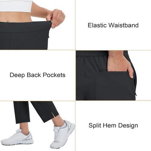 M MAELREG Women's Golf Pants - Lightweight 7/8 Ankle Sweatpants with Zip Pockets for Athletic Travel & Lounge