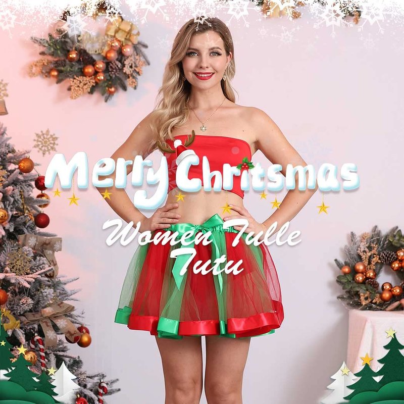 TWINKLEDE Christmas Costume Tutu Skirt Festival Outfit Tulle Skirts Xmas Party Tutus for Women (A Red & Green)
