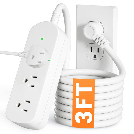 Short Extension Cord, 3 Outlets 3ft Extension Cord, 1875W Weatherproof Small Surge Protector, Mountable Small Extension Cord for Home, Outdoor, Travel.