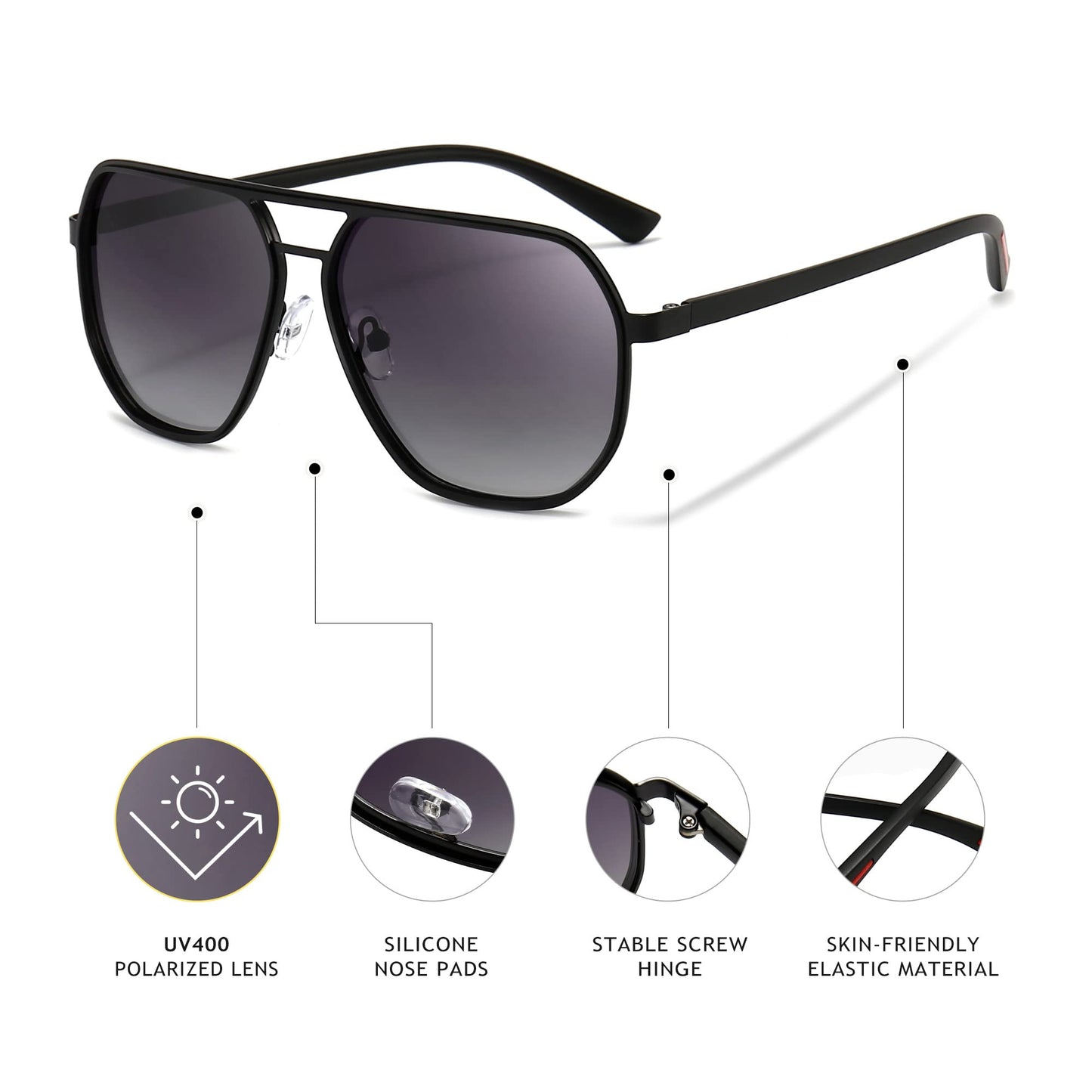 SUNGAIT Polygon Aviator Sunglasses for Men Polarized Trendy Square Sun Glasses Retro Pilot Shades UV Protection
