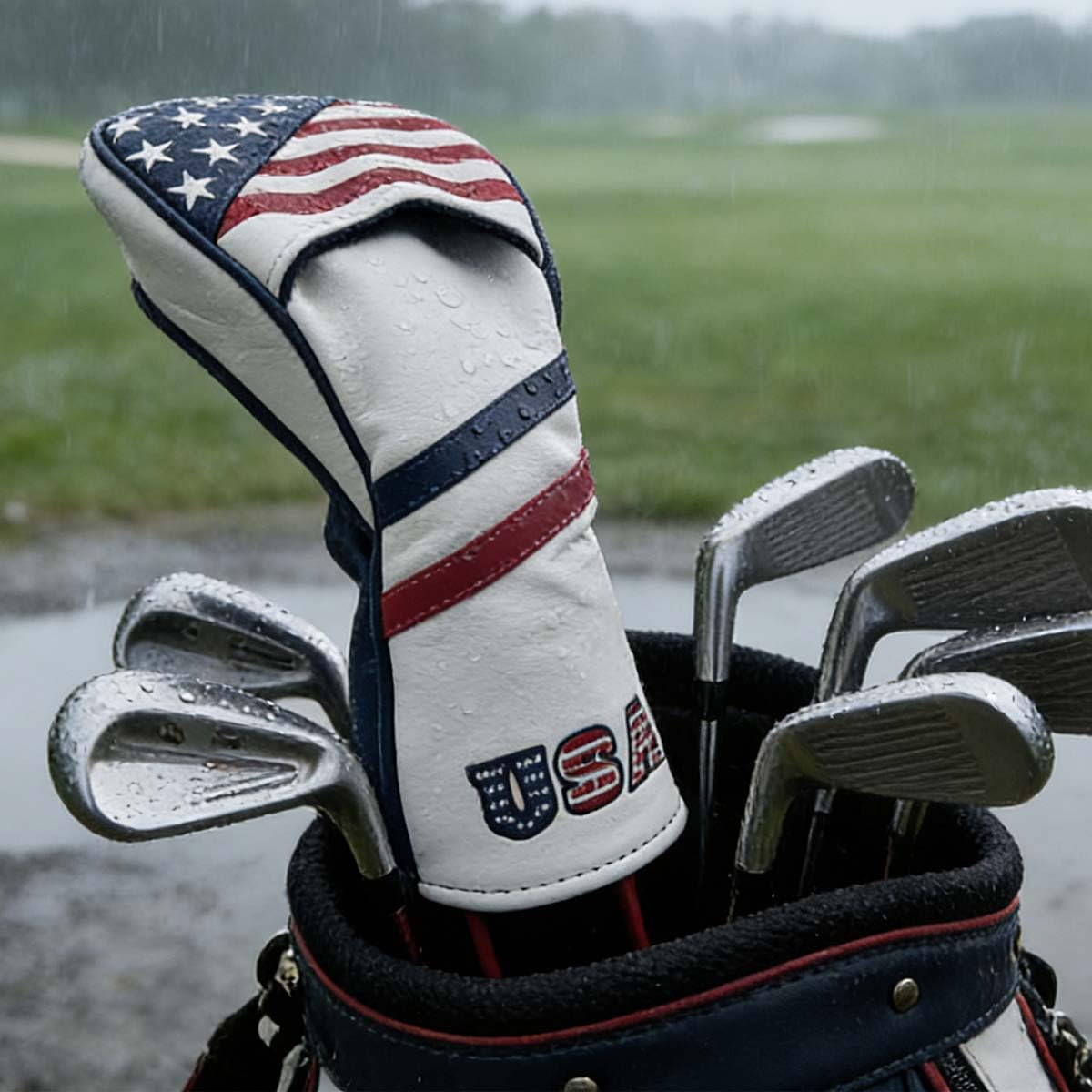 GOOACTION USA Golf Club 3 5 Fairway Wood Headcover American Stars and Stripes Flag Synthetic Leather Patriotic Head Covers Protector