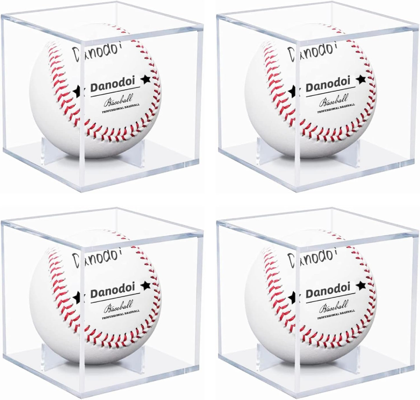 Skiennix Baseball Display Case - UV Protected Acrylic Holder for Official Size Baseballs | 4 Pack