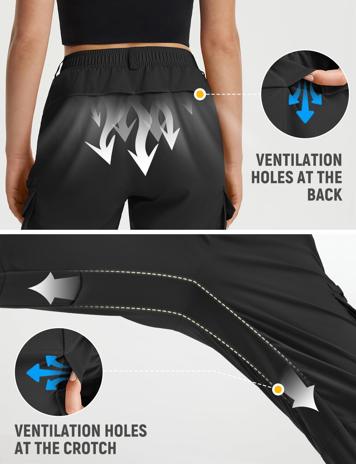 baleaf Women's Hiking Pants Lightweight Water Resistant Quick Dry Cargo Trail Pants with Zippered Pockets Summer SPF Black M