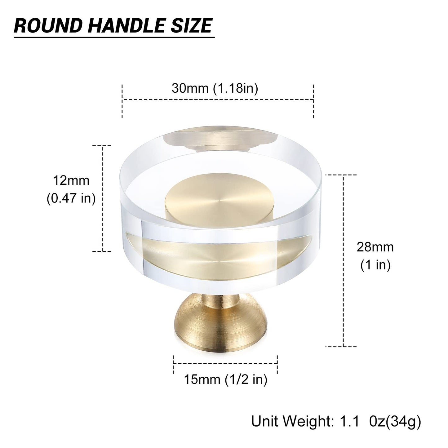 Guank 6-Pack 1-1/4-Inch White Cabinet Glass Crystal Brass knobs Brass Drawer Round Knobs Dresser Pulls, Gold Hardware Kitchen Closet knobs for Bifold Doors