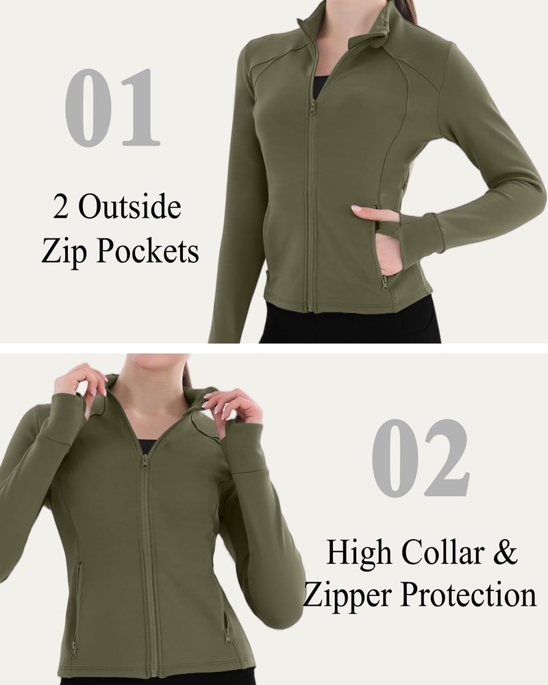Pobodo, Women's, Thermal, Fleece Lined, Slim Fit, Winter Running, Warm Stand Collar, Yoga Track Top, 2-Way Zip, 4 Pockets