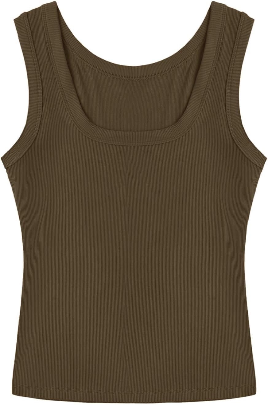 SVALIY Women's Fitted Ribbed Tank Top - Square Neck Sleeveless Shirt for Summer 2024
