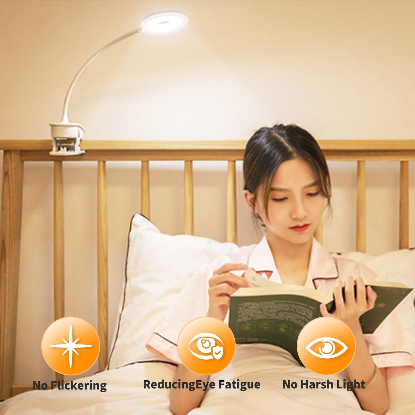 Desk Lamp Clip on Reading Light, Portable Rechargeable Desk Light Mini Clip Lamp, Dorm Room Essential Clip on Lights Wall-Mounted, Bedside Lamp with Clamp, Rechargeable Reading Lights for Dorm Makeup