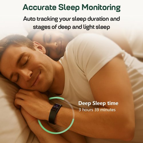 FITVII Slim Fitness Tracker - 24/7 Heart Rate & Blood Pressure Monitor | AMOLED, IP68 Waterproof Smart Watch for Men & Women
