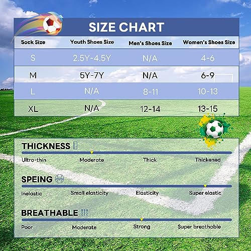 Knee High Soccer Socks - Youth & Adult, 3 Pairs - X-Large Black+White+Blue