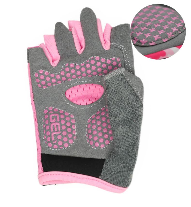 Kids Half Finger Cycling Gloves - Non-Slip Fingerless - Pink, M (5-8 Years)