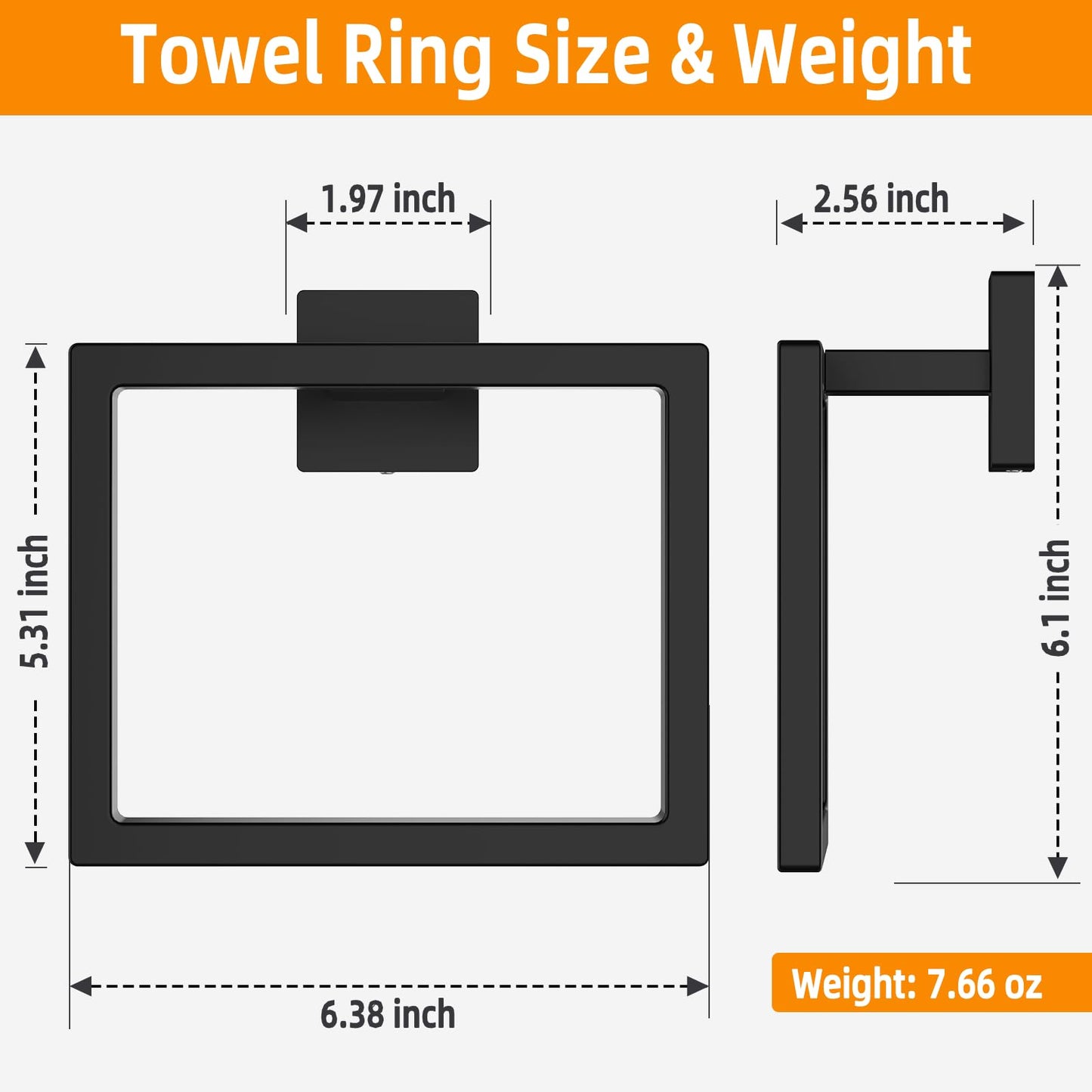 Matte Black Square Towel Ring, SUS304 Stainless Steel Hand Towel Holder for Bathroom Kitchen, Modern Style Towel Hanger, Thicken Ring Towel Holder, Towel Rack Square Wall Mounted