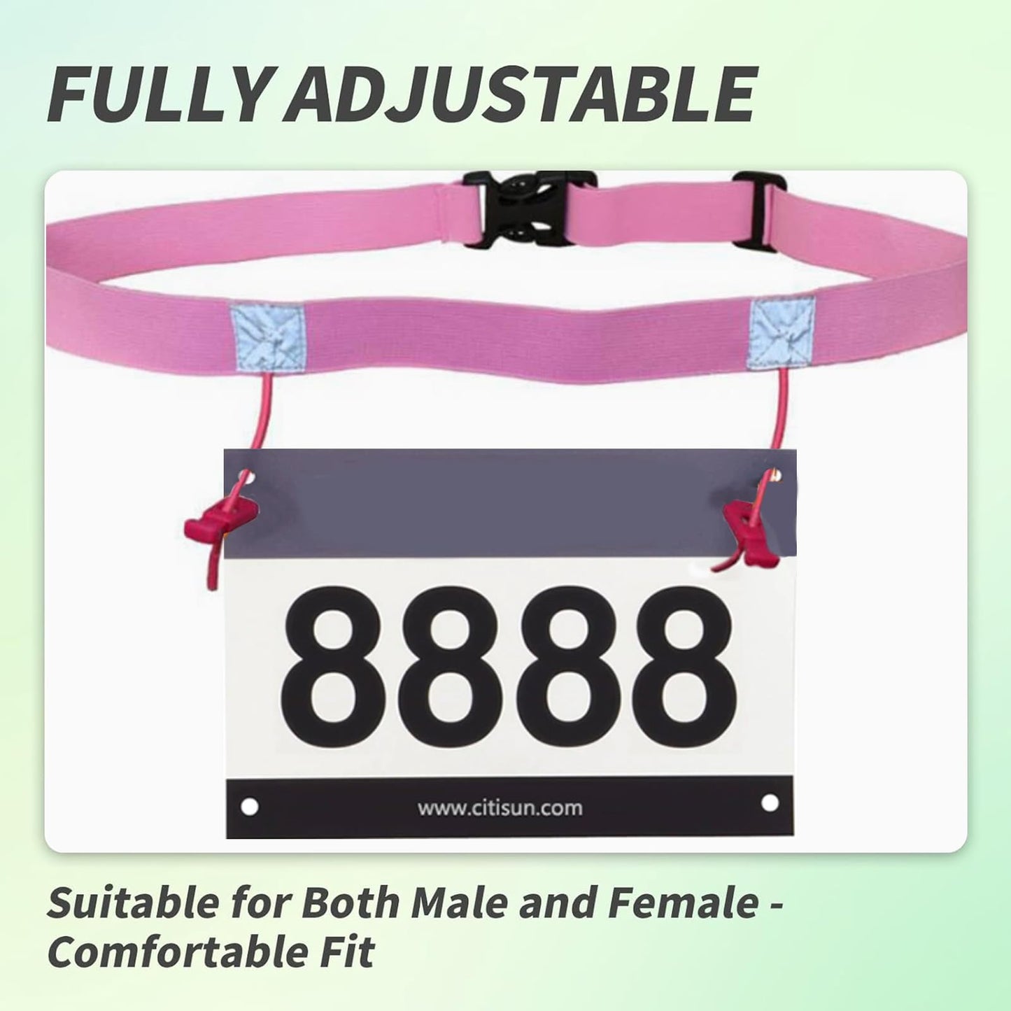 Stretch Fit Triathlon Number Belt No Pins Needed Comfortable Running Race Belt with Bib Holder for Marathon & More(Pink)