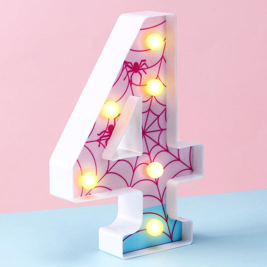Leinuosen Spider LED Number Lights Birthday Party Decoration Pink Spider Light up Numbers Women Birthday Supplies for Marquee Night Christmas Gift Baby Shower (Number 4)