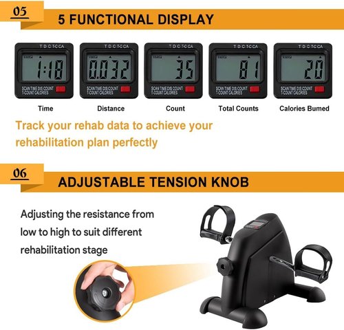GOREDI Under Desk Bike Pedal Exerciser, Portable Mini Exercise Bike with LCD Display for Home/Office, Desk Cycle for Leg/Arm with Handle, Leg Exerciser While Sitting for Seniors (Black)