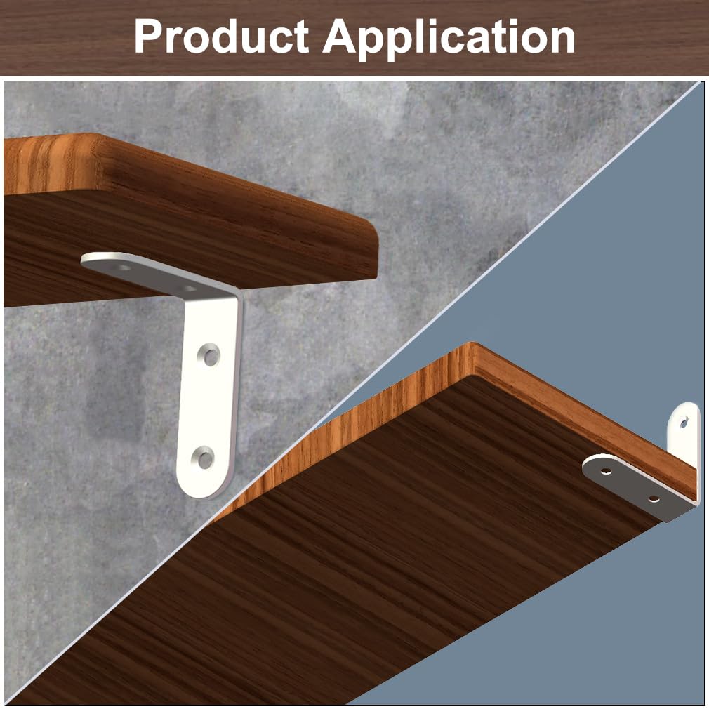 White L Bracket 2.5 Inch Stainless Steel Corner Brace, 6 Pcs 90 Degree Joint Heavy Duty Right Angle Brackets for Wood Shelves, Cabinet, Frame, with Screws