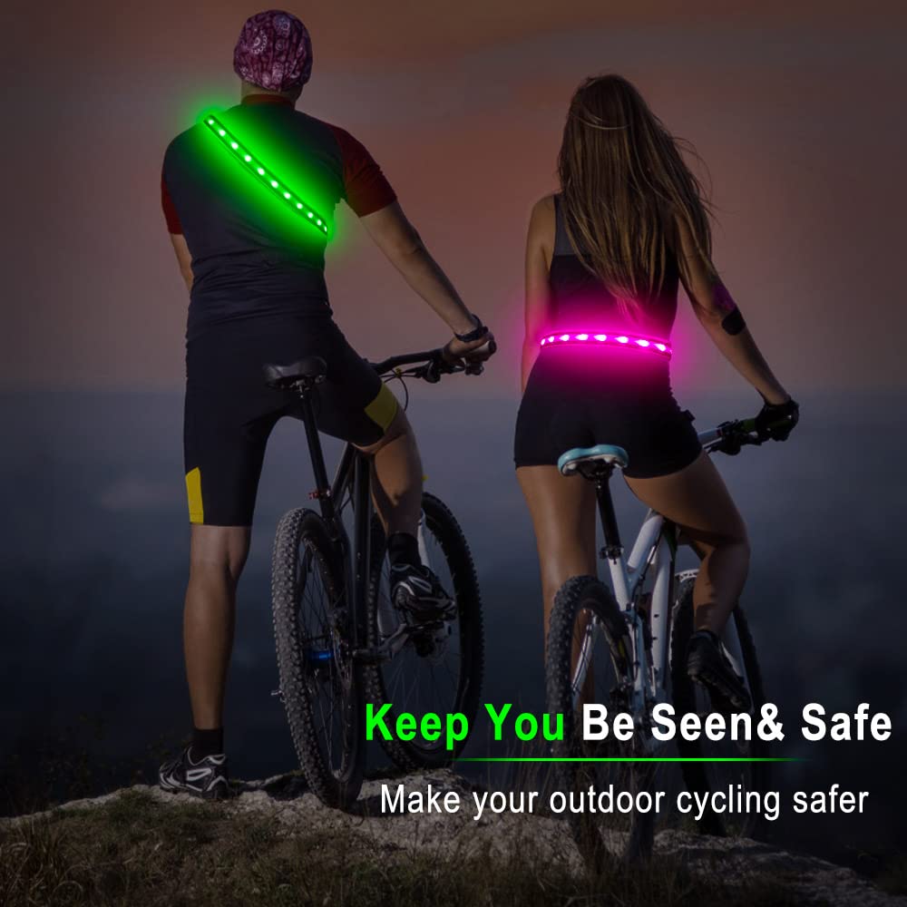 BSEEN LED Running Waist Belt - USB Rechargeable Reflective Glowing LED Waistband, Flashing Safety Light Belt for Runners, Joggers, Walkers, Pet Owners, Cyclists in Candy Pink