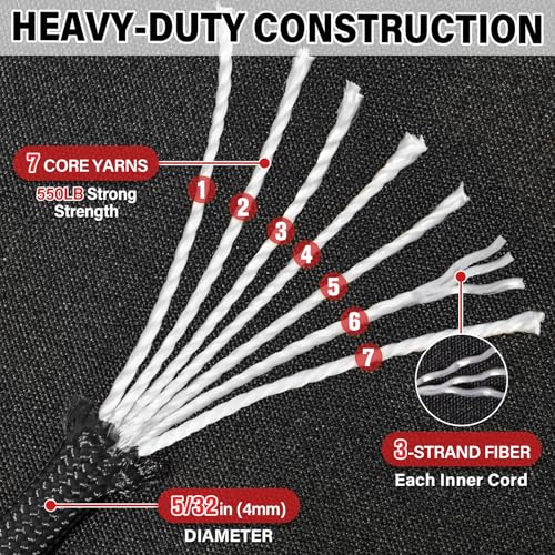 550 lb Paracord Rope - 100ft Heavy Duty 7-Strand Survival Cord - Black