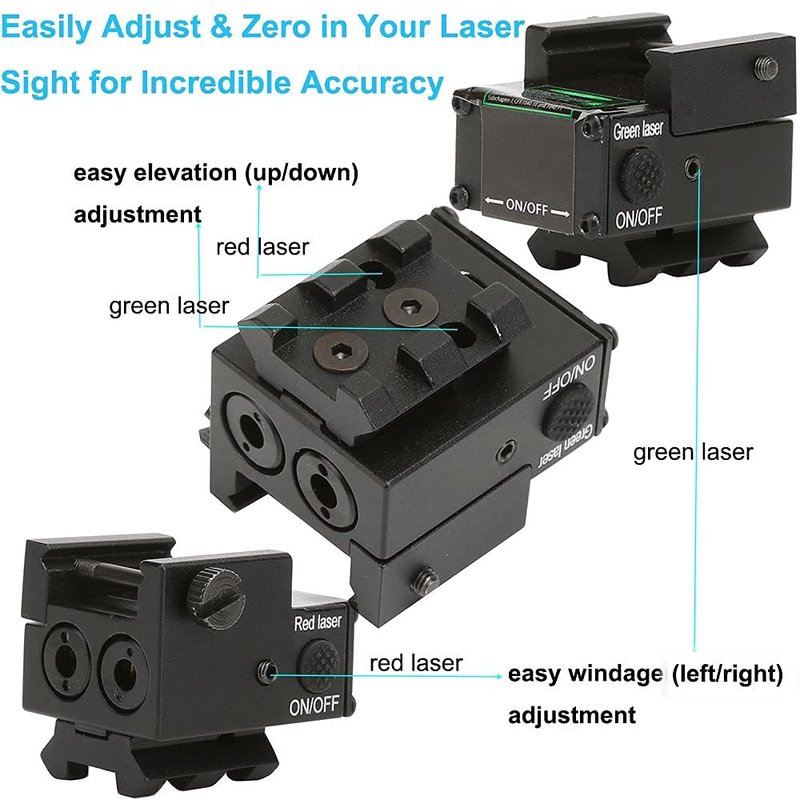 Dual Aiming Tactical Compact Rail Laser Sight XYH06 Green & Red Laser USB Rechargeable Picatinny Rail Mount Low Profile for Pistols Handguns