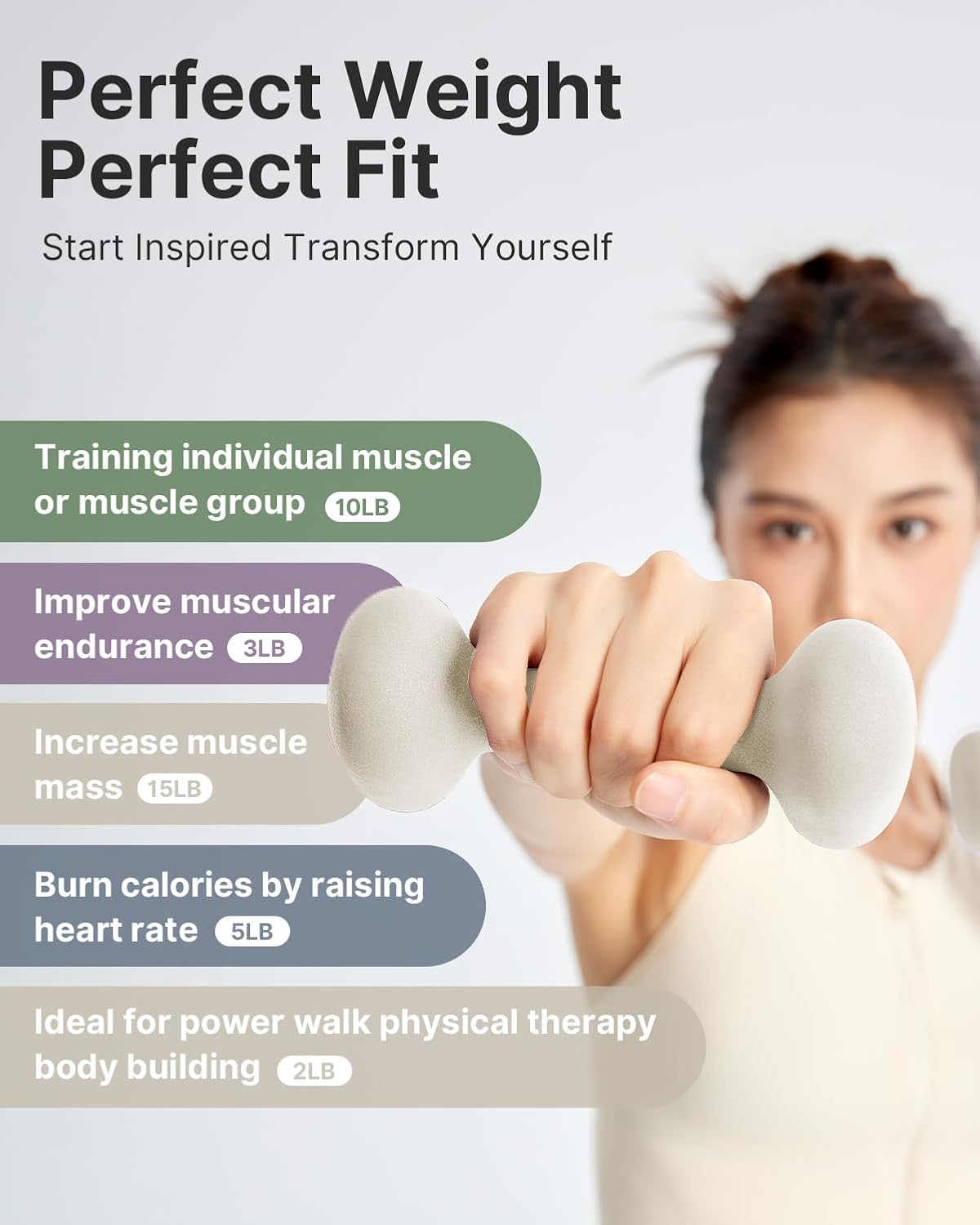 YOTTOY Dumbbell Set for Women - 2 to 15 Pound Non-Slip Hand Weights for Home Workouts | Portable Neoprene Design