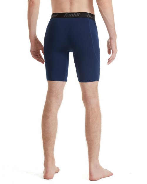 Runhit Men's Compression Shorts with Pockets – 9'' Performance Athletic Shorts for Workouts Sports Running Spandex Underwear (Navy,Medium)